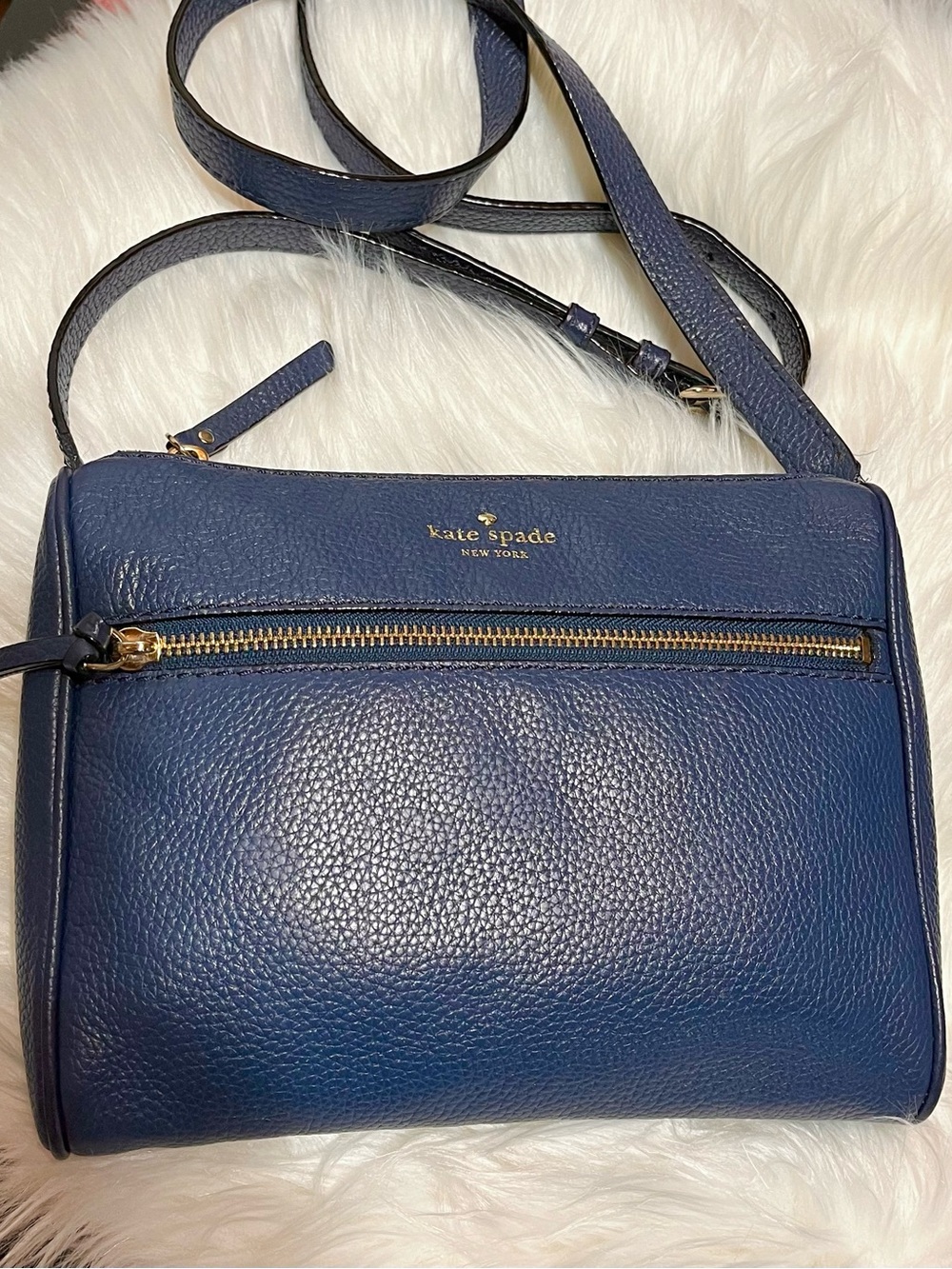 kate spade Navy Pebbled Leather Crossbody with Gold Hardware